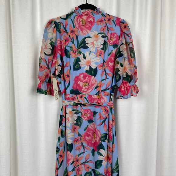 Eliza J Blue Floral Belted Maxi Shirt Dress Sz.4 NWT - Picture 12 of 16